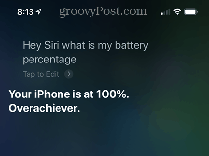 Provjerite postotak iPhone baterije pomoću Siri