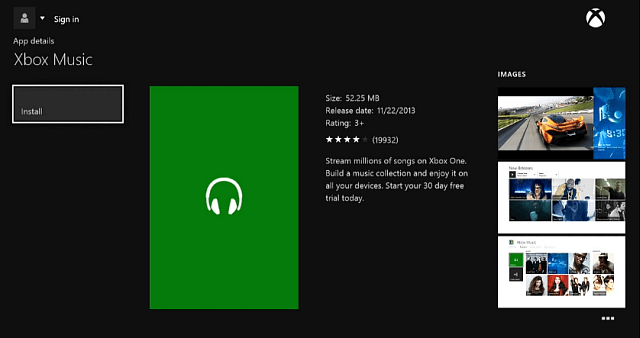 Aplikacija Xbox Music