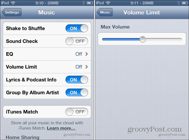 Ograničenje glasnoće glazbe iOS