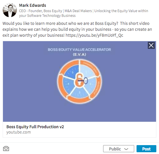 Podijelite video veze u svojim LinkedIn ažuriranjima kako biste predstavili svoje poslovanje.