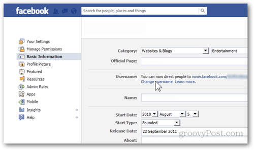 postavke postavki facebook osnovne informacije korisničko ime promjena korisničkog imena