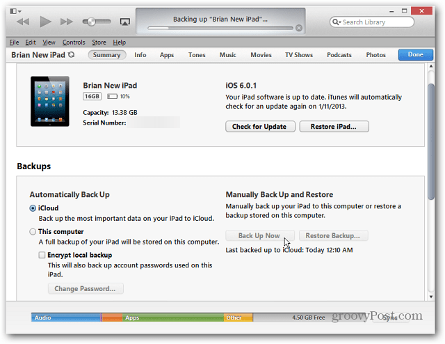 Izrada sigurnosne kopije iPada putem iTunesa