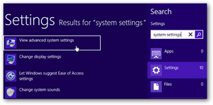 Pretraživanje postavki sustava Windows 8