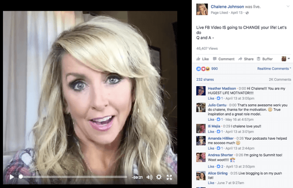 Facebook Live video od Chalene Johnson.