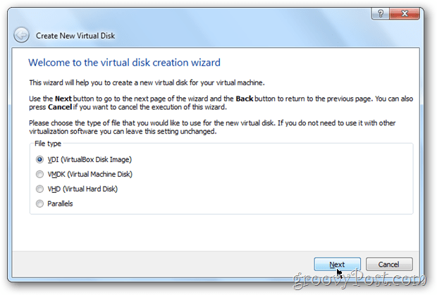VirtualBox odaberi sliku virtualnog okvira s diskom tipa Windows 8