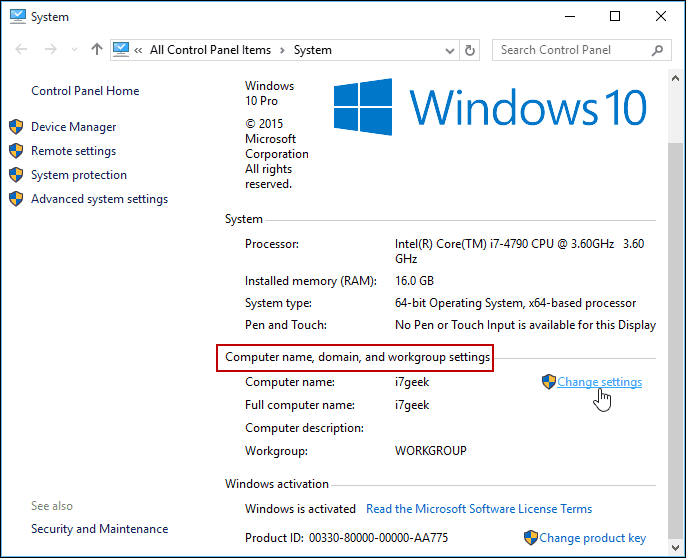 Promijenite postavke Upravljačka ploča Windows 10