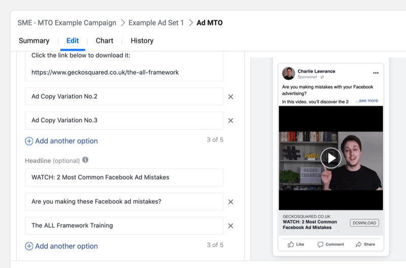 Kako dopustiti Facebooku da automatski predstavi najbolji tekst oglasa: Višestruke opcije teksta: Ispitivač društvenih medija