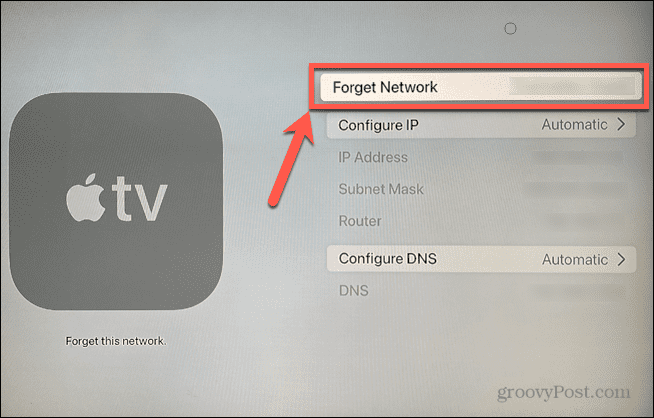 Apple TV zaboravi mrežu
