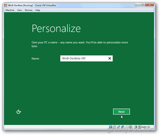 VirtualBox Windows 8 personalizira naziv postava PC-a
