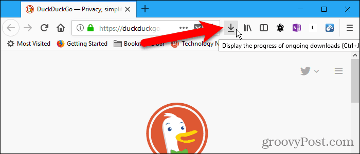 Gumb za preuzimanje na alatnoj traci u Firefoxu