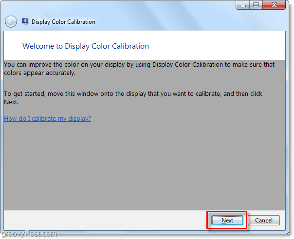 Windows 7 prikaz kalibracije boja dobrodošlice prozor