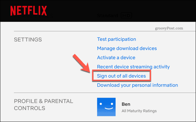 Odjavite se sa svih Netflix uređaja na stranici postavki Netflix računa