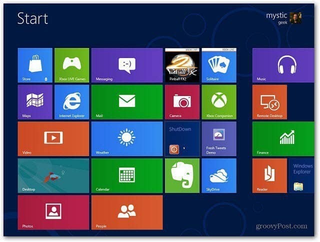Napravite pločicu isključivanja početnog zaslona sustava Windows 8