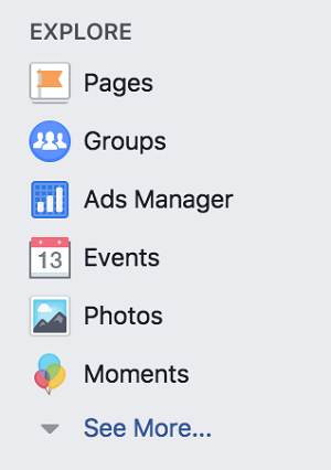 Pristupite Facebook grupama iz odjeljka Istraži vašeg osobnog profila na Facebooku.