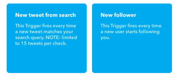 Odaberite Novi Tweet iz pretraživanja za okidač vašeg IFTTT apleta.