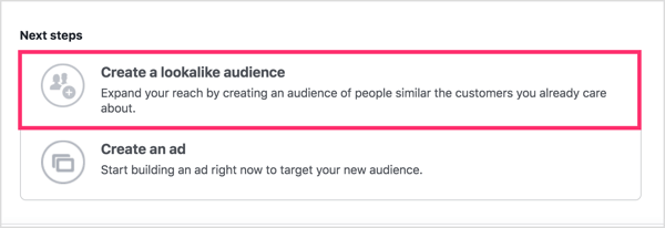 Nakon što stvorite prilagođenu publiku, kliknite Stvori izglednu publiku.