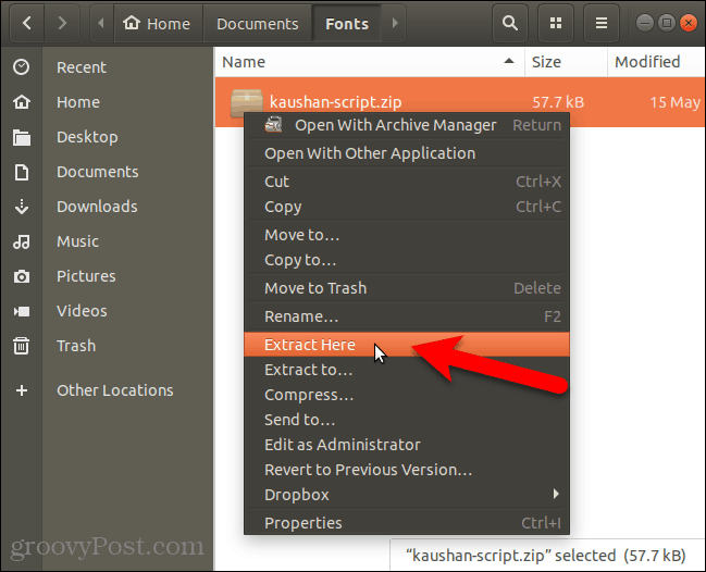 Izdvoji datoteku fonta u Nautilusu u Ubuntu