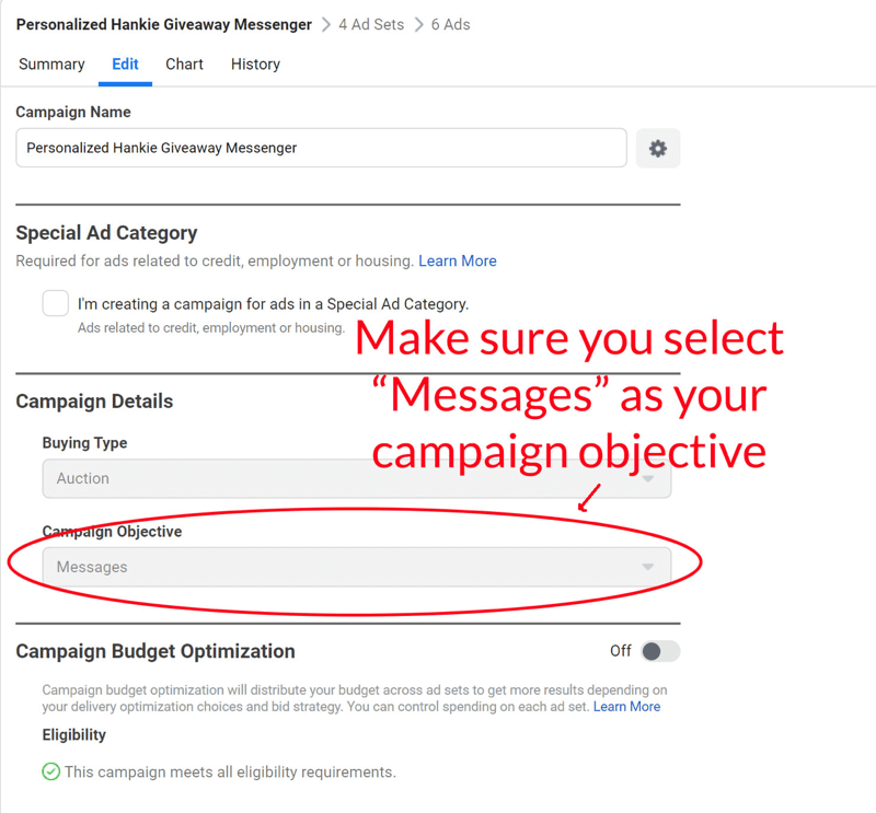 facebook messenger giveaway messenger oglas postavljen korak 6