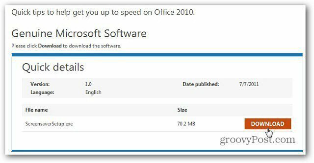 Saznajte Office 2010 pomoću čuvara zaslona