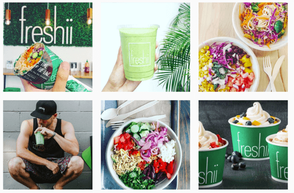 Freshii ugrađuje njihov logotip u mnoge svoje fotografije na Instagramu.