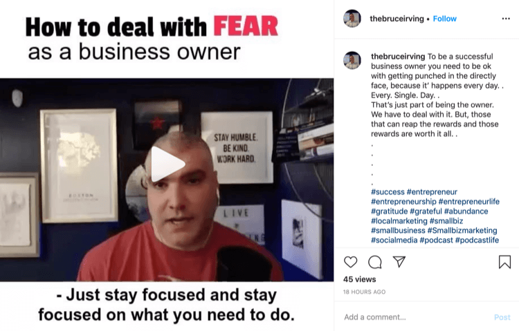 Bruce Irving Instagram post o tome kako se nositi sa strahom kao vlasnik tvrtke