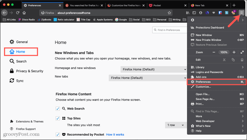 Početna stranica za Firefox na Macu