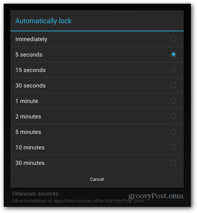 Zaključani zaslon Goggle Nexus 7 automatski zaključava interval