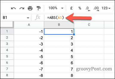 Korištenje ABS funkcije u Google tablicama