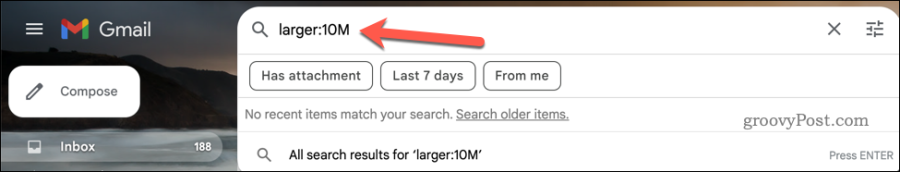 Pokretanje većeg: pretraživanja u Gmail traci za pretraživanje