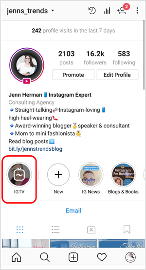 Ikona IGTV na Instagram profilu
