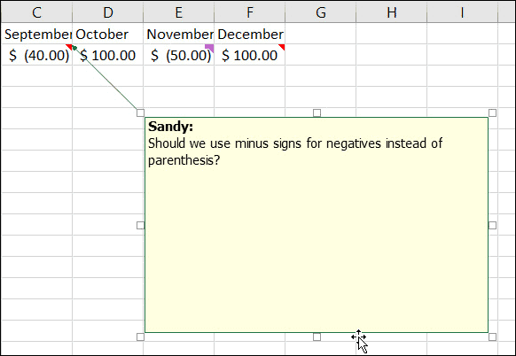 Promijenite veličinu ili premjestite bilješke u Excelu