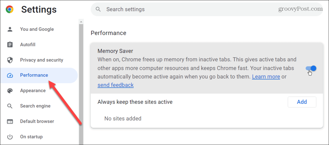 Omogućite kartice za čuvanje memorije u pregledniku Google Chrome