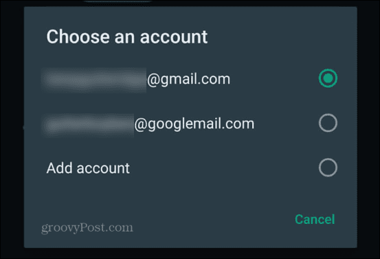 whatsapp odaberite gmail račun