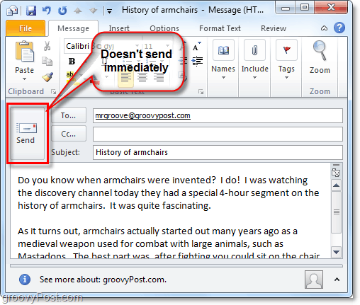 slanje e-pošte u programu Outlook 2010 ne znači da je dostavljeno odmah