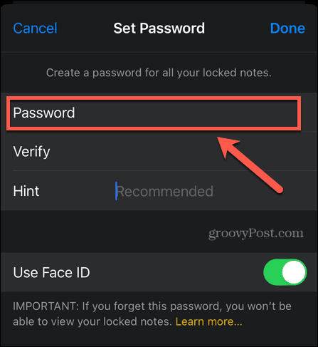 iphone unesite lozinku za bilješke