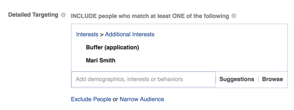 Postavite određene opcije ciljanja u Facebook Ads Manageru.
