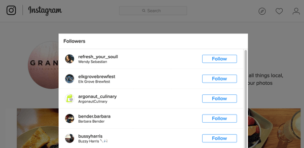 Evo kako je vaš popis sljedbenika prikazan na Instagramu.