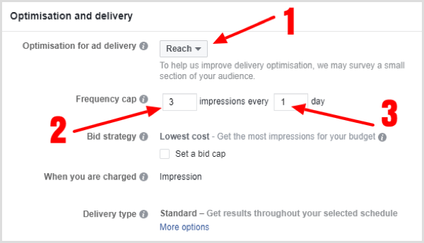 Odaberite opcije optimizacije i isporuke za svoju Facebook kampanju.