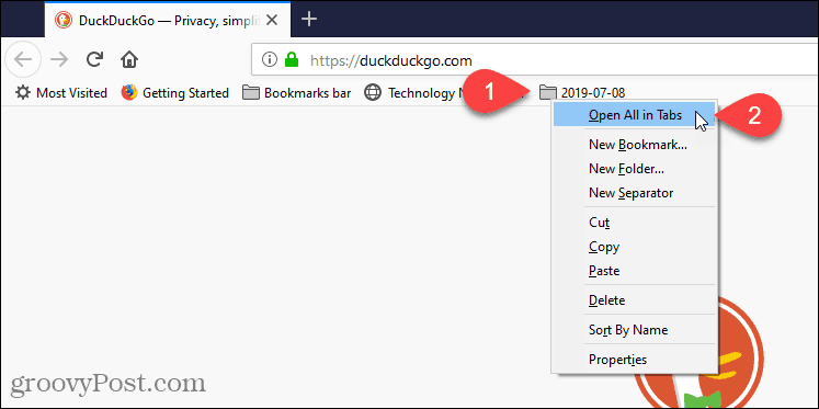 Odaberite Otvori sve na karticama u Firefoxu