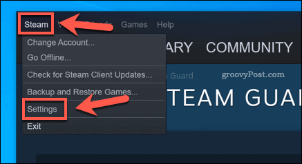 Opcija Steam Settings u klijentu Windows 10