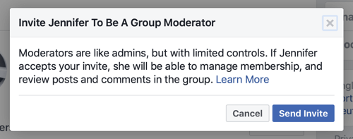 Kako poboljšati zajednicu Facebook grupe, primjer Facebook poruke kada je član odabran za moderatora grupe