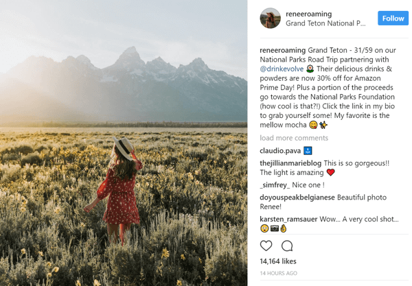 Instagram influencerica Renee Hahnel u svojoj biografiji dijeli promotivni link za popuste Drink Evolve.