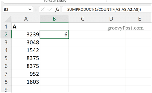 Izračunavanje ukupnog broja jedinstvenih vrijednosti u rasponu ćelija u Excelu