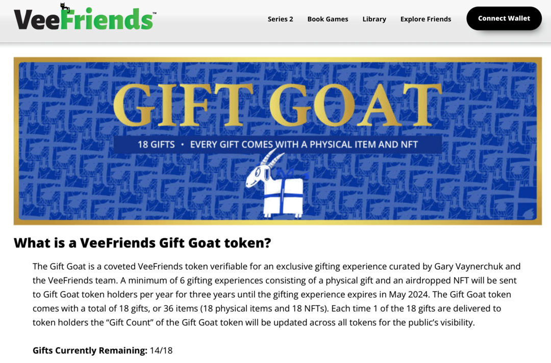 slika pogodnosti VeeFriends Gift Goat token na web stranici VeeFriends