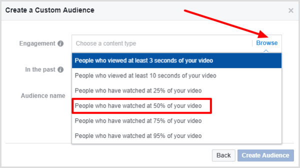 Odaberite ljude koji su gledali barem 50% vašeg videozapisa.