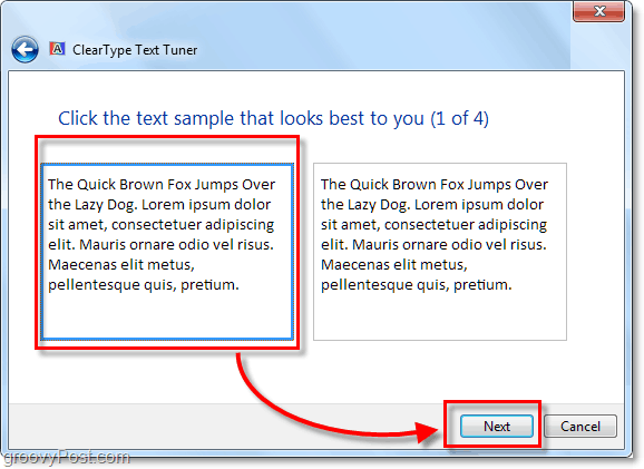 korak 1 kalibracije clearType u sustavu Windows 7