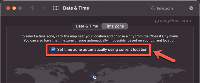 Postavljanje ručnih postavki vremenske zone za Mac