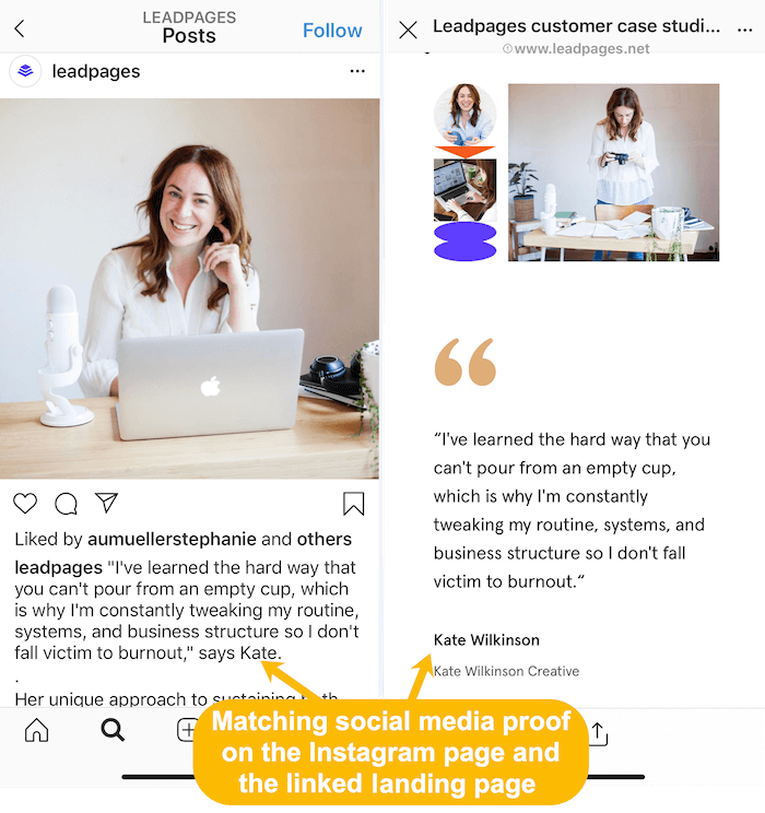 podudaranje priča kupaca na Instagram feedu i povezanoj odredišnoj stranici