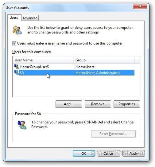 Kako se automatski prijaviti u sustavu Windows 7