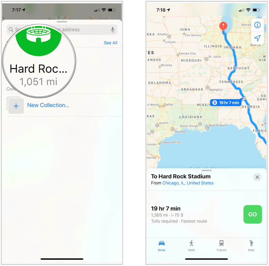 Apple Maps put do favorita